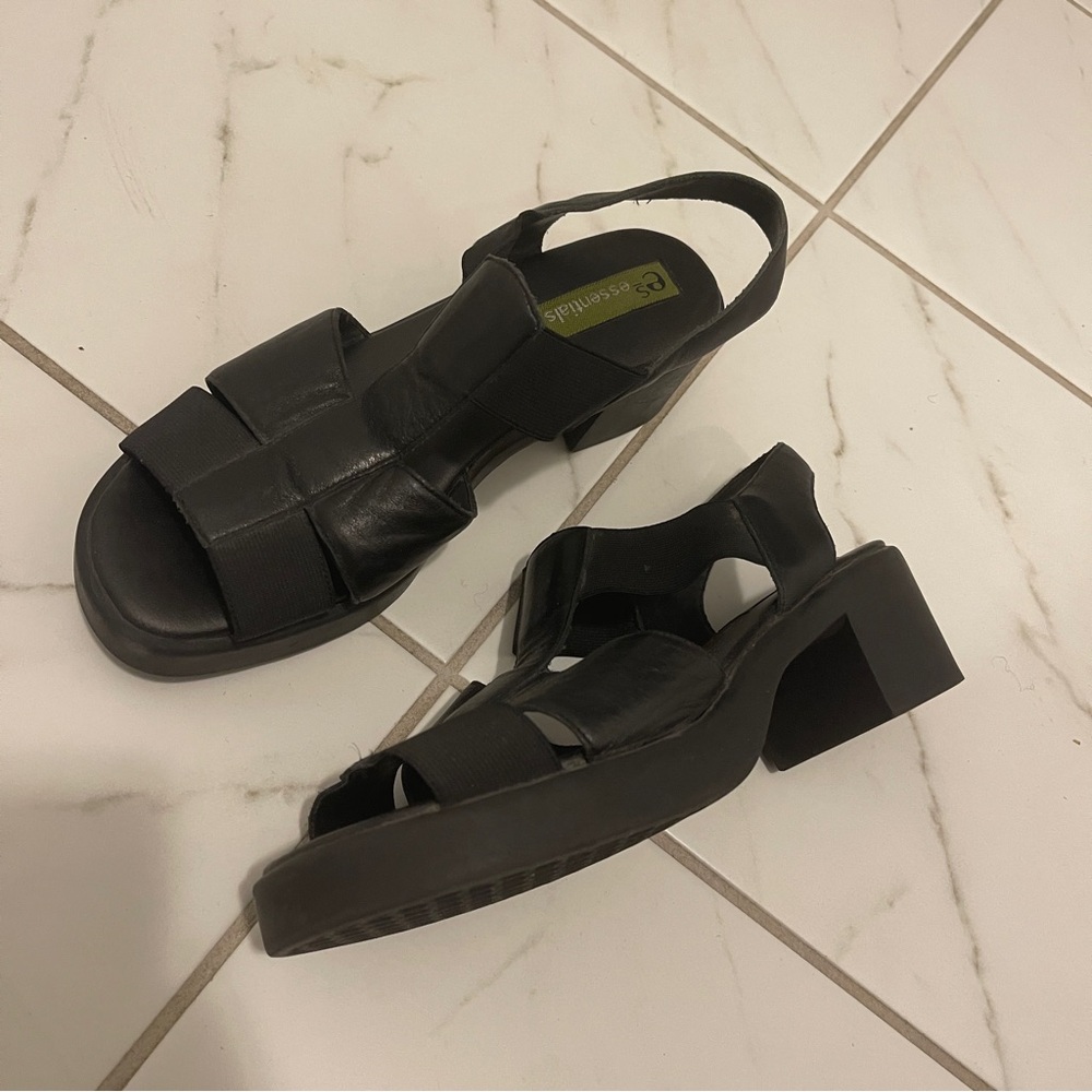 Genuine Leather Square Toed 90s Sandals - Picture 2 of 5